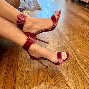 Designer David Engle Velvet Rose Pink Buckle Ankle Strap Pristine